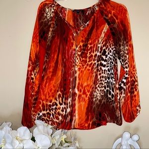 ZAC & RACHEL Orange Animal Print Blouse size L